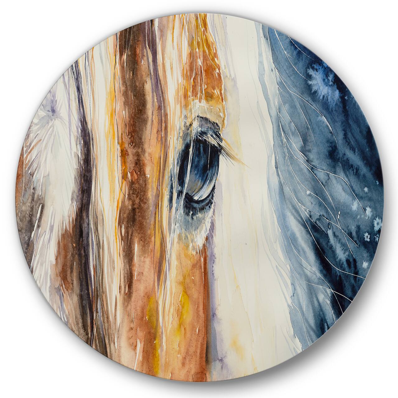 Designart - Close-Up of A Beautiful Horses Eye I - Farmhouse Metal Circle Wall Art